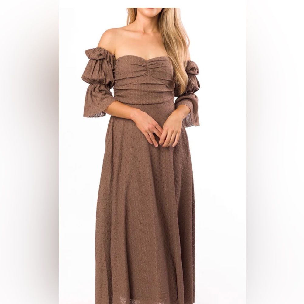 Worth Collective Corrine Tiered Sleeve Maxi Dress with Pockets in Mocha